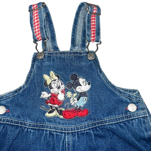 Vintage Disney Mickey & Co embroidered denim Mickey and Minnie bib overalls 6/9m - Picture 4 of 9